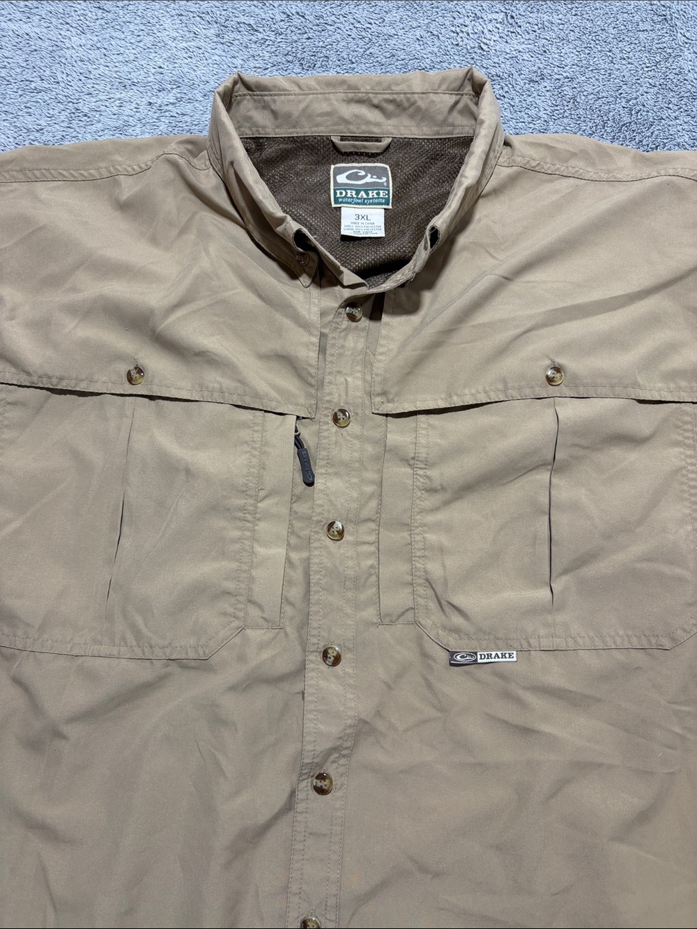 Drake Button Down Men’s 3XL Tan Short-Sleeve Breathable Fabric Shirt